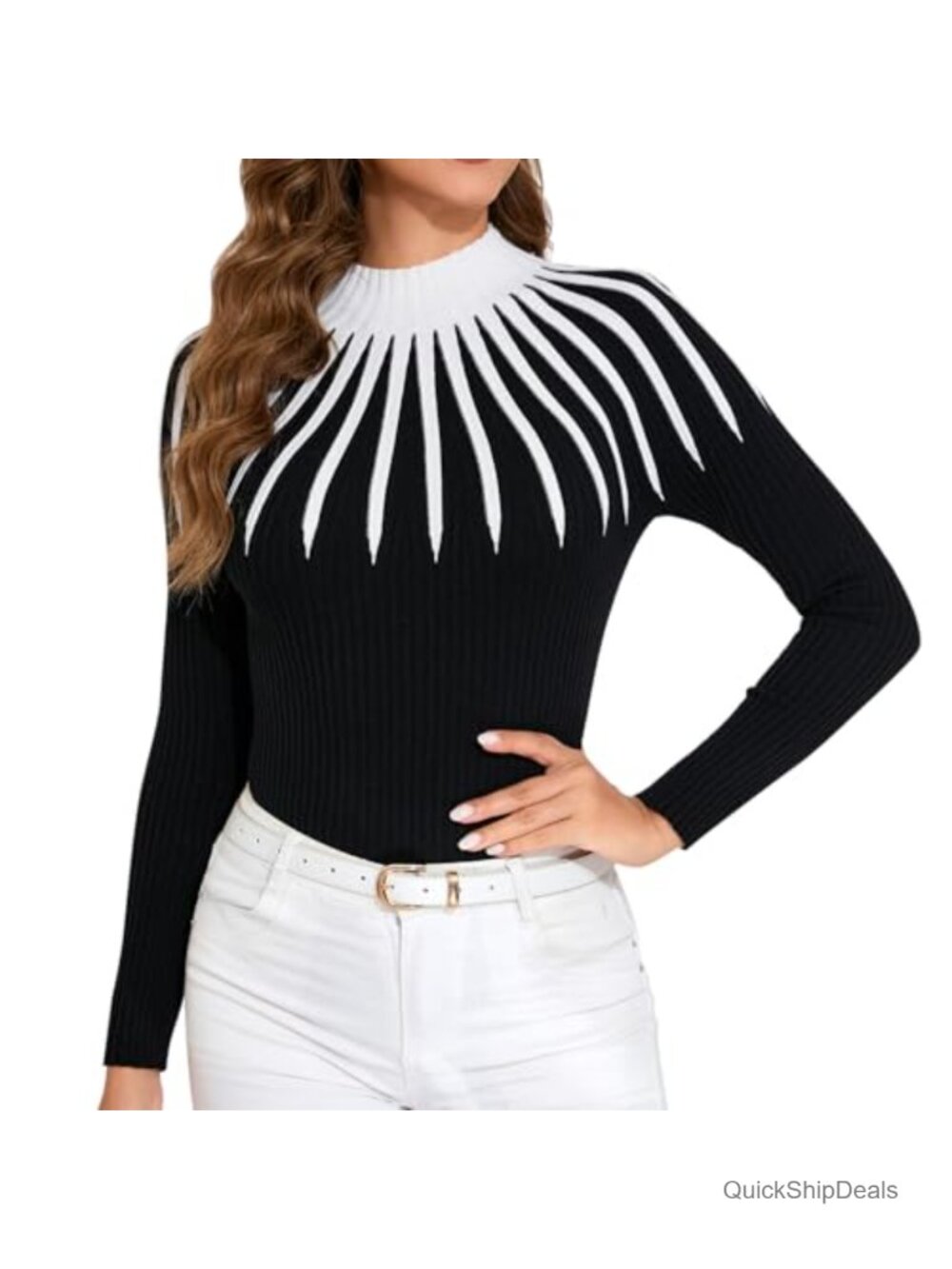 Women's Long Sleeve Ribbed Knit Slim Fit Turtleneck Pullover Sweater